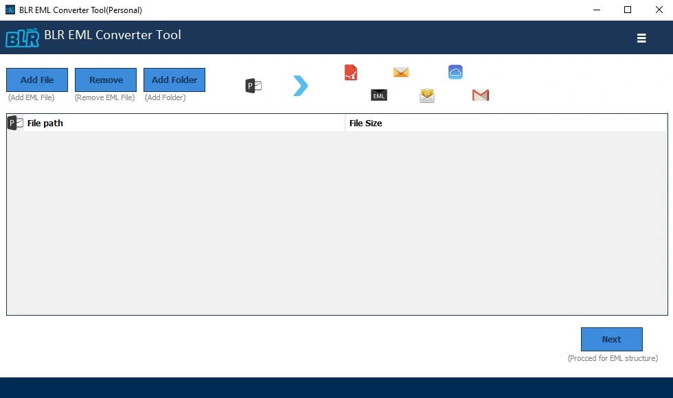 eml converter home screen