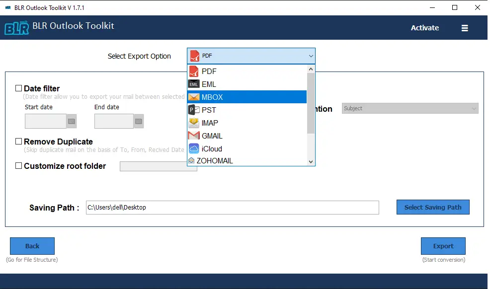 BLR Outlook toolkit home screen