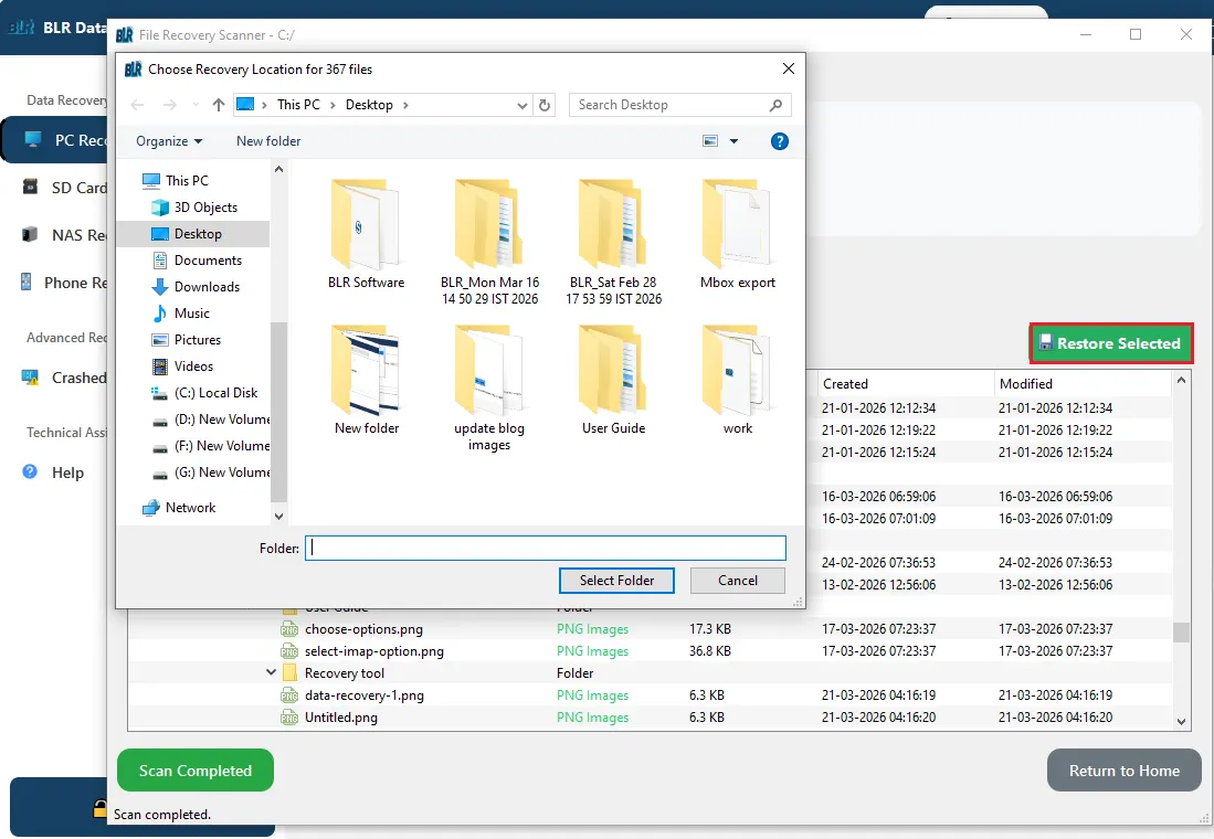 click-on-restore-selected
