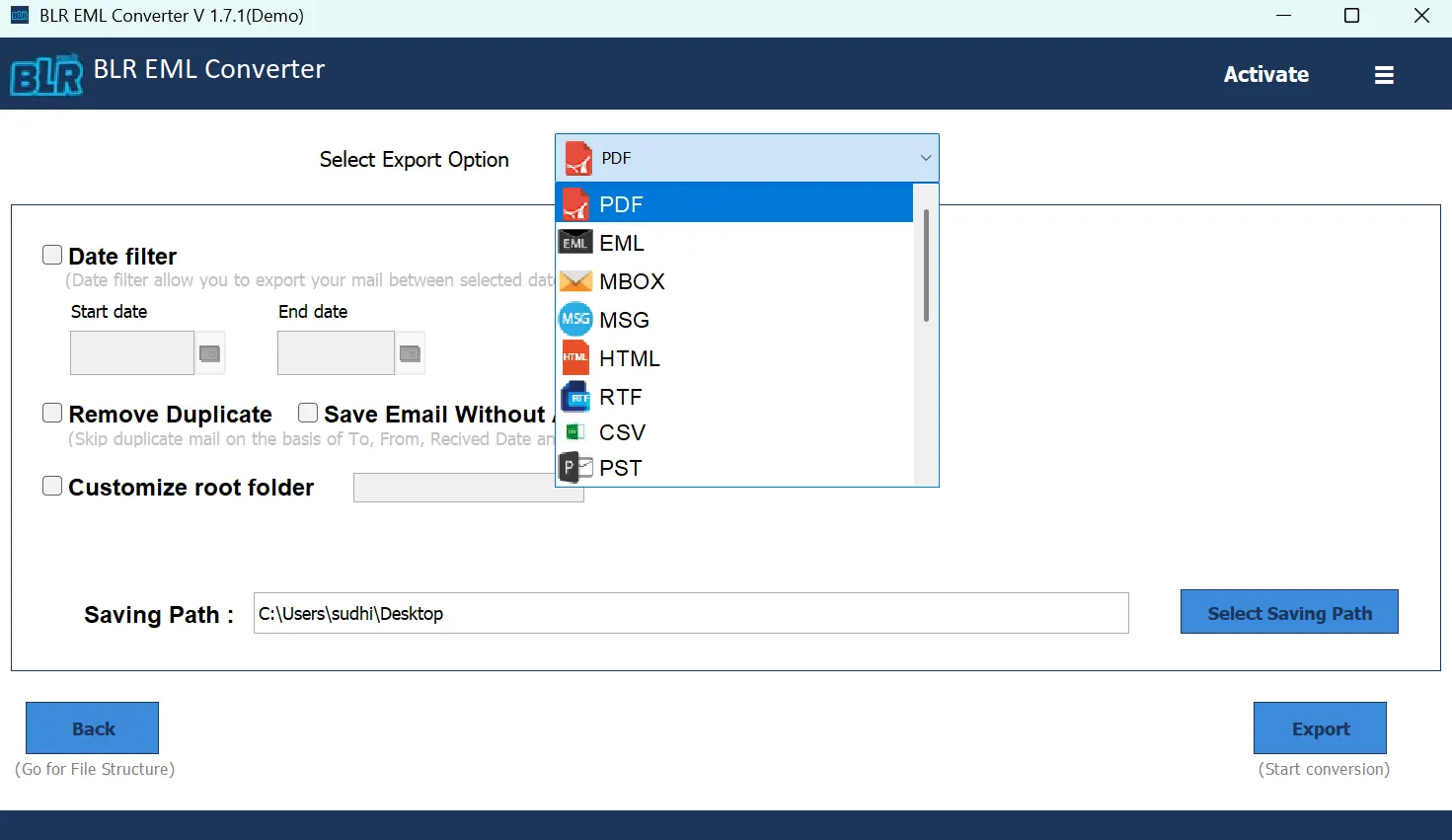 select-export-options