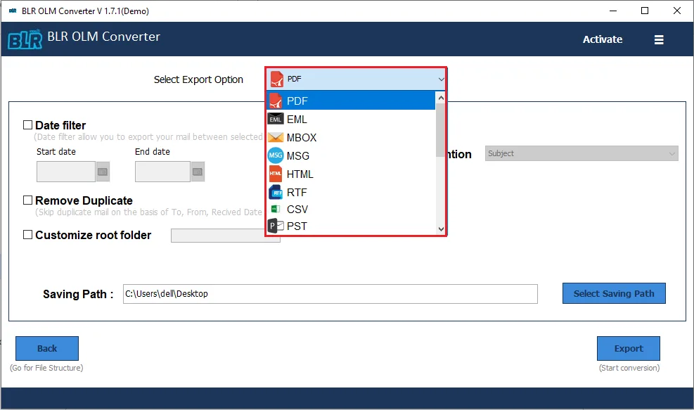 select-export-options