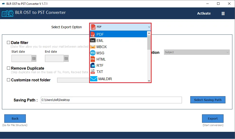 select-export-options