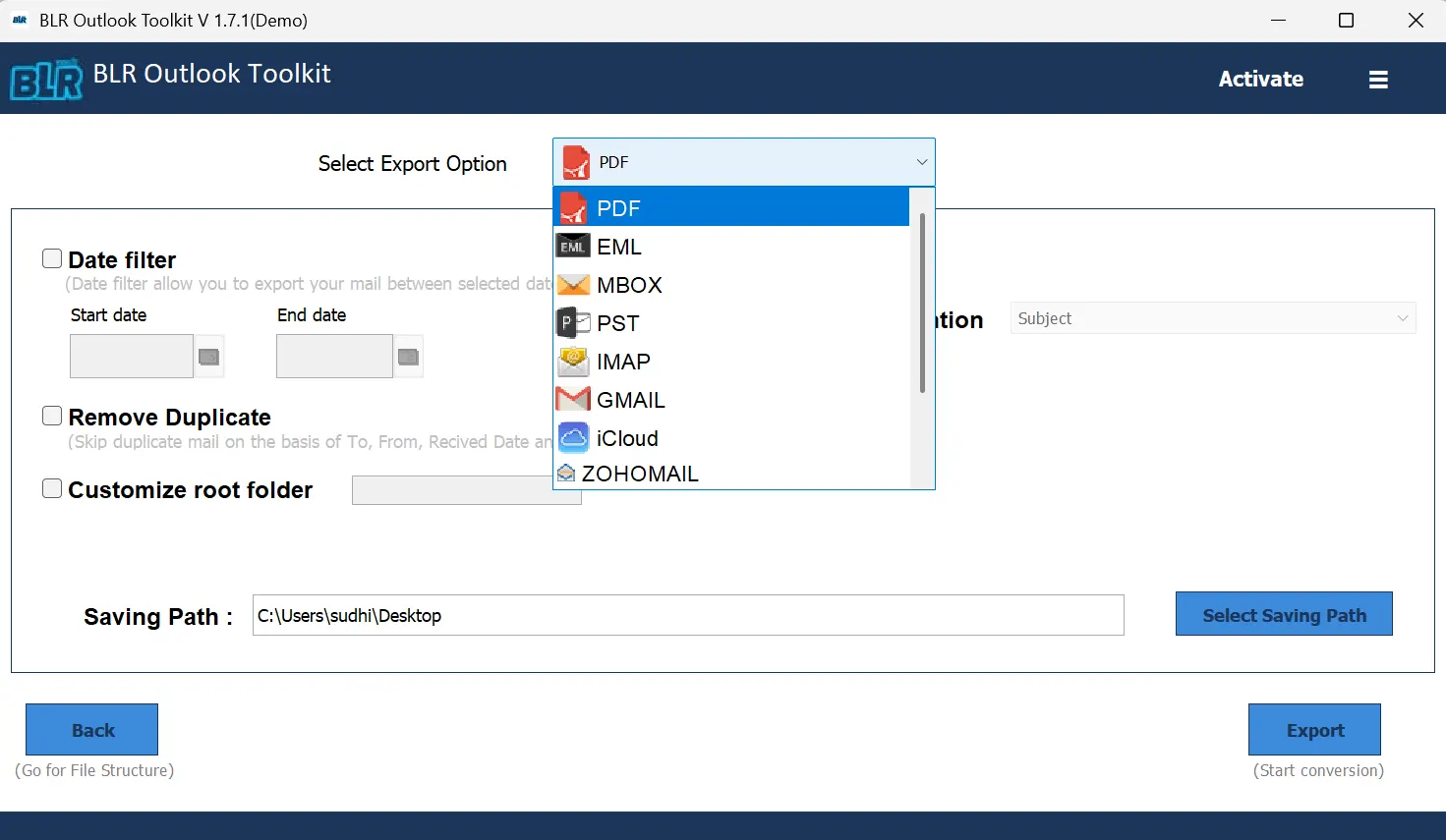 select-export-options