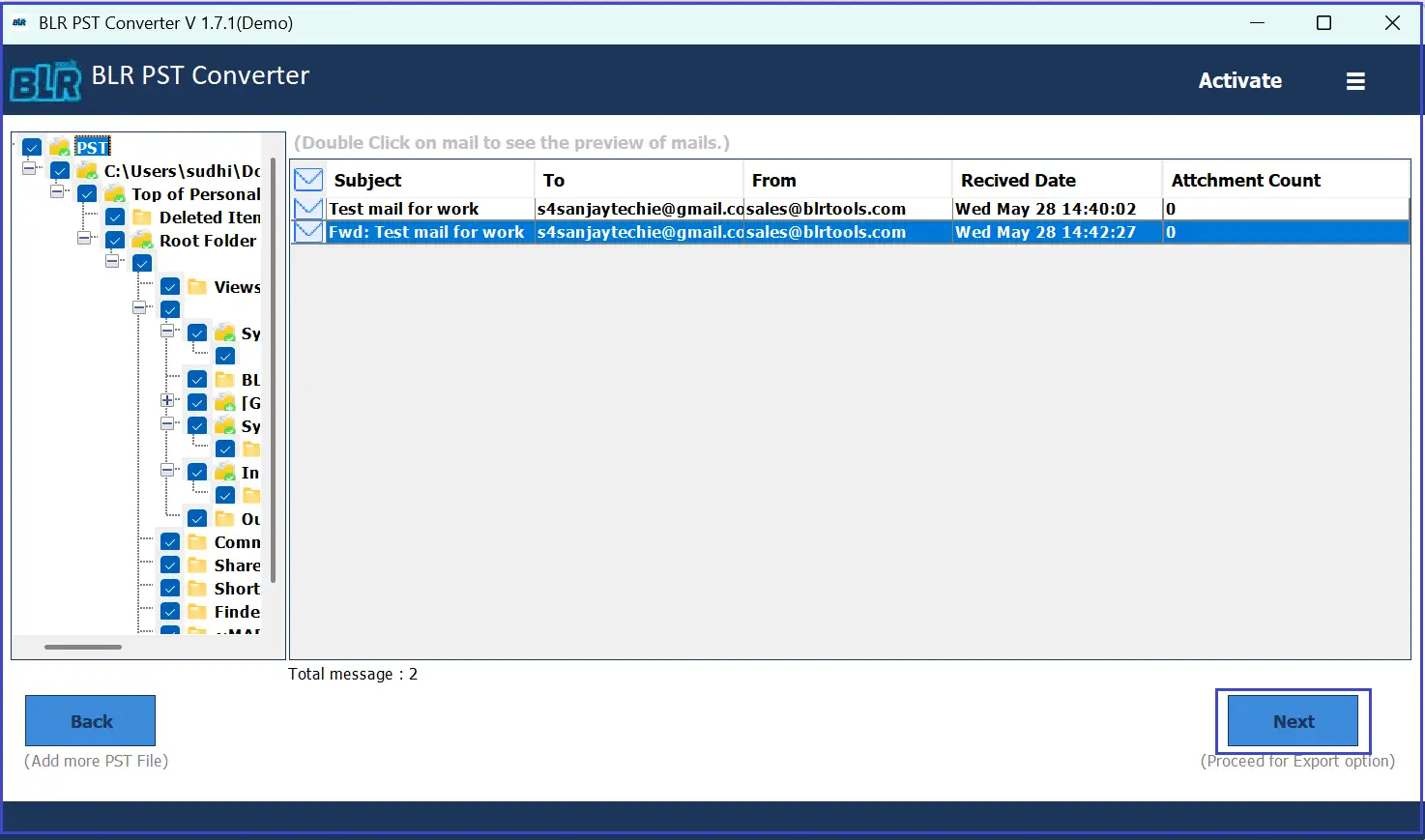 click next to proceed
