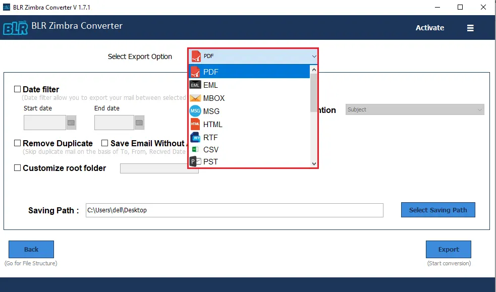 select-export-options
