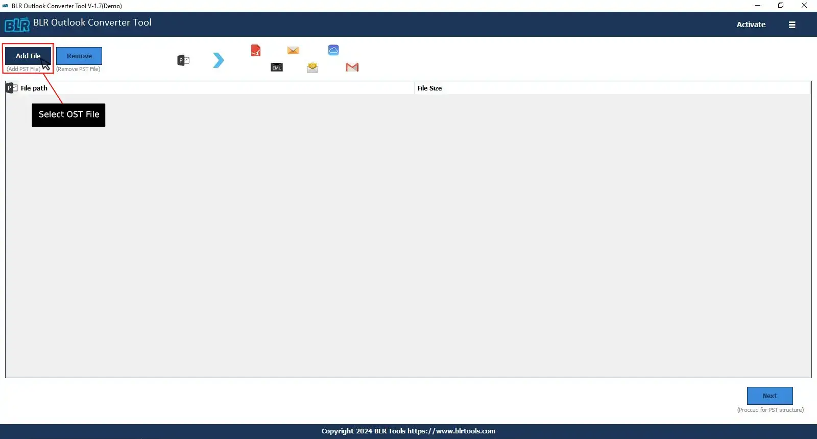 BLR Outlook toolkit home screen