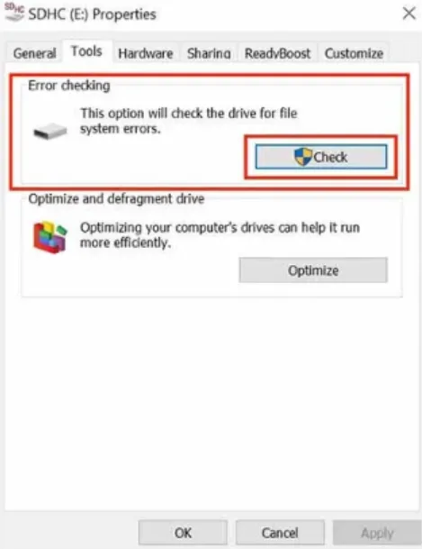error checking menu