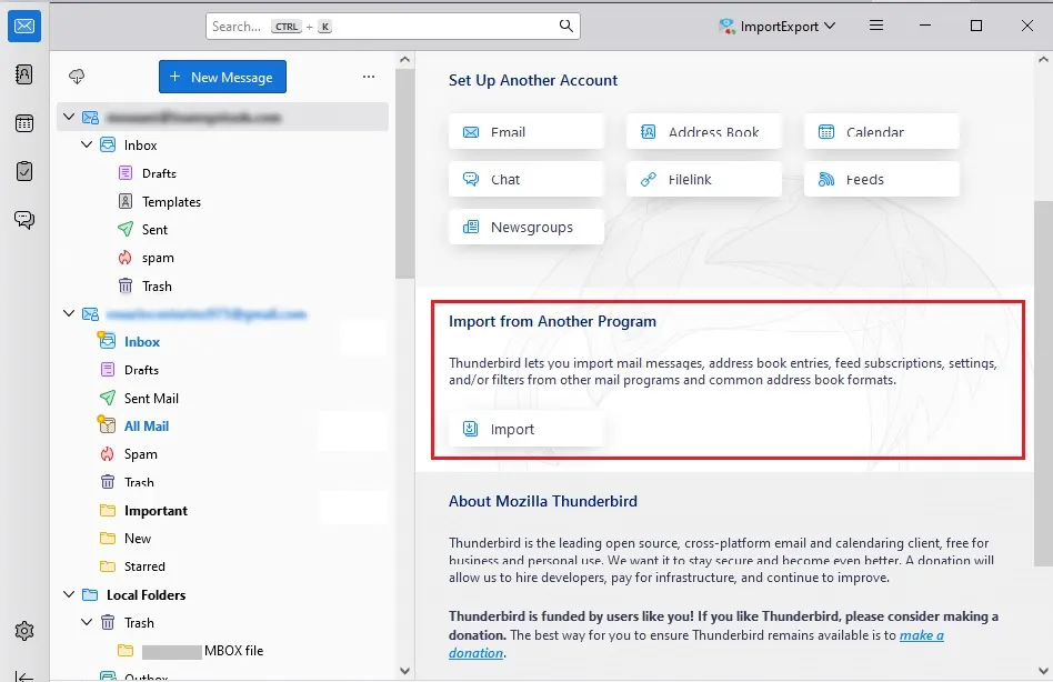 import mbox to thunderbird
