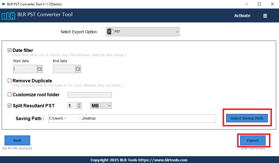 brea pst file into smaller parts