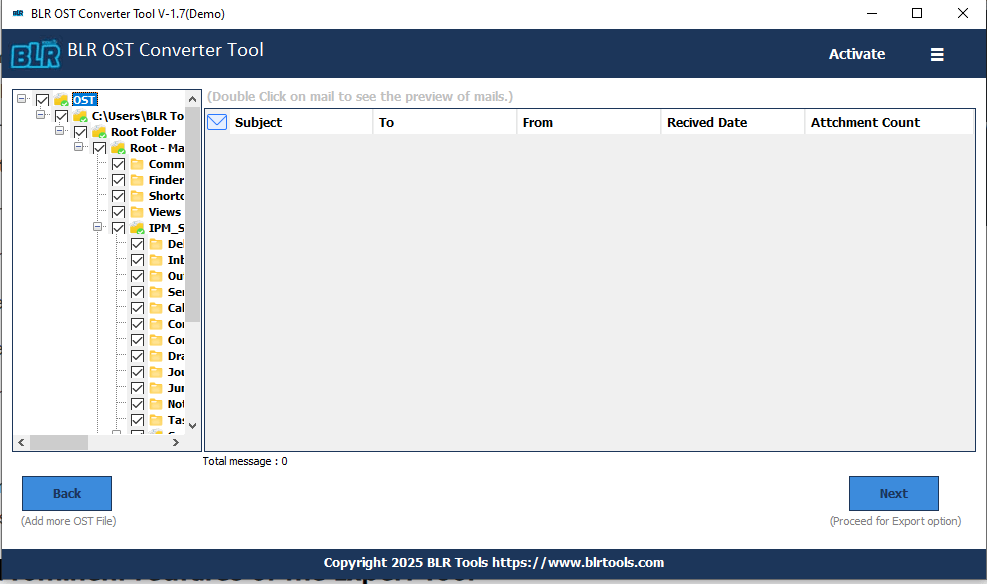 Choose OST Folders to Transfer into Yandex Mail