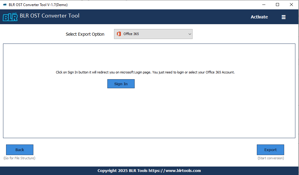 login to Office 365 to start migration
