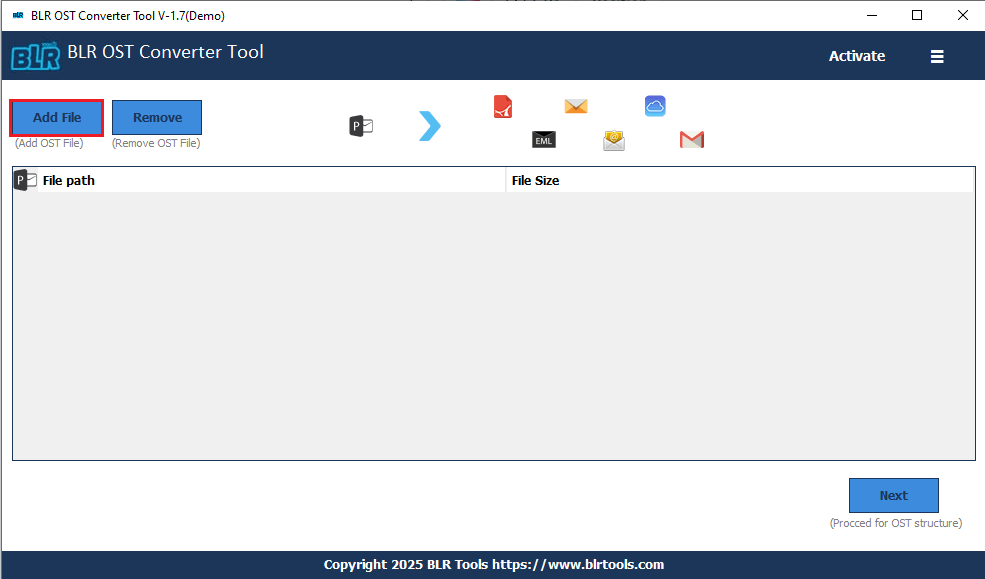 Add the OST fil;e to upload into Office 365