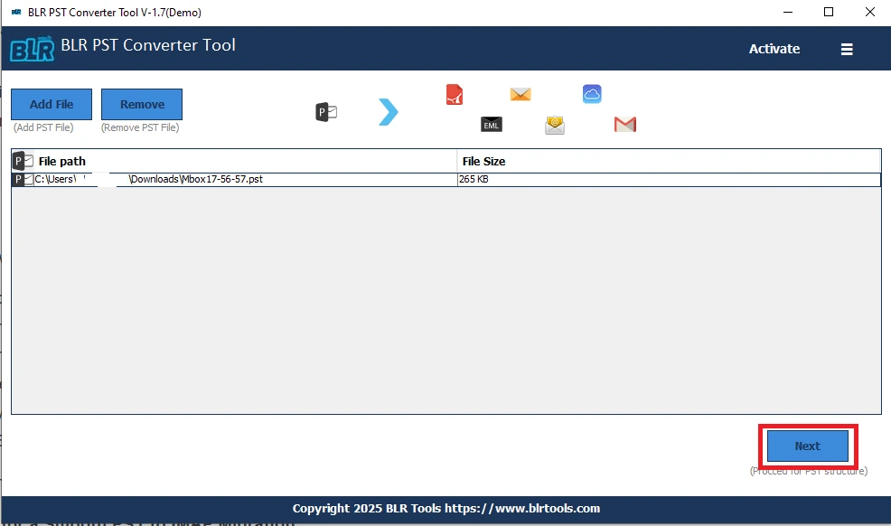 Add the PST file