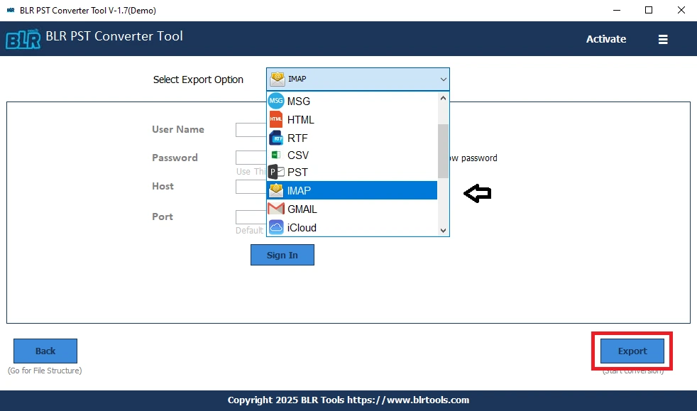 Choose IMAP