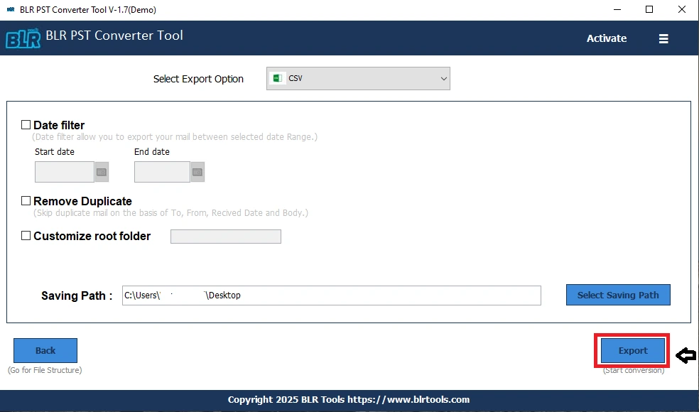 Click Export