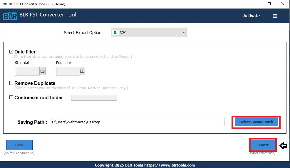 Convert PST to CSV