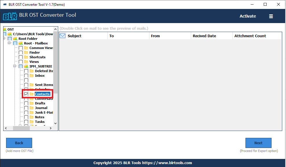 choose the contact folder