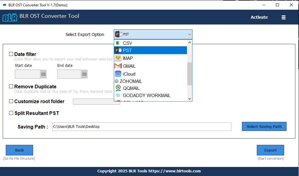 Choose PST for importing