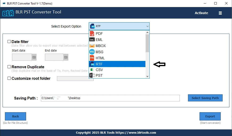 select the rtf format