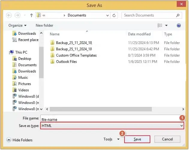 save ost emails to html