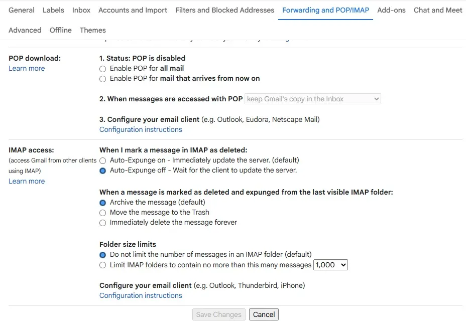 enable imap settings in google workspace account
