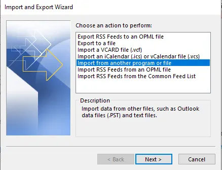 import pst file