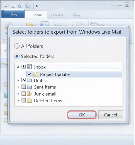 select folder to export
