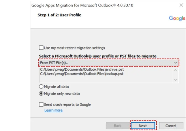 import from a PST file