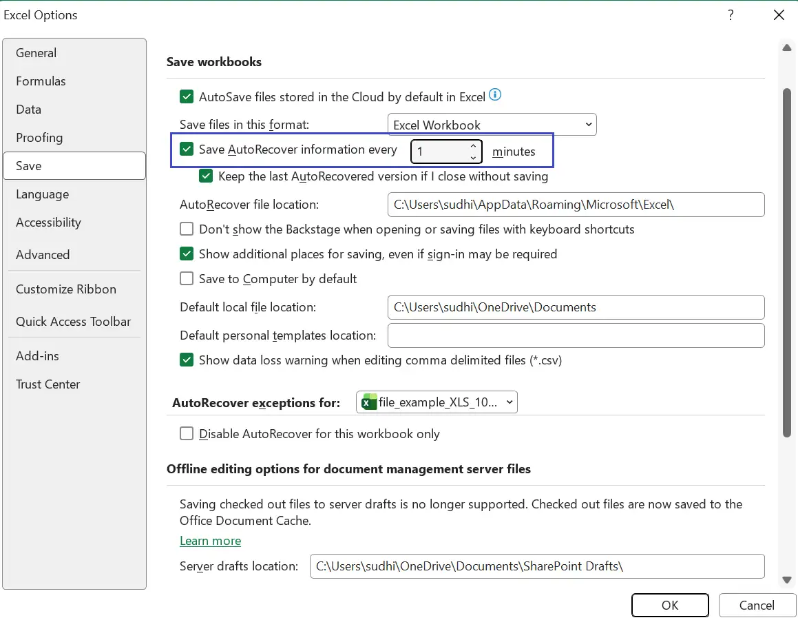 change-excel-autosave-settings